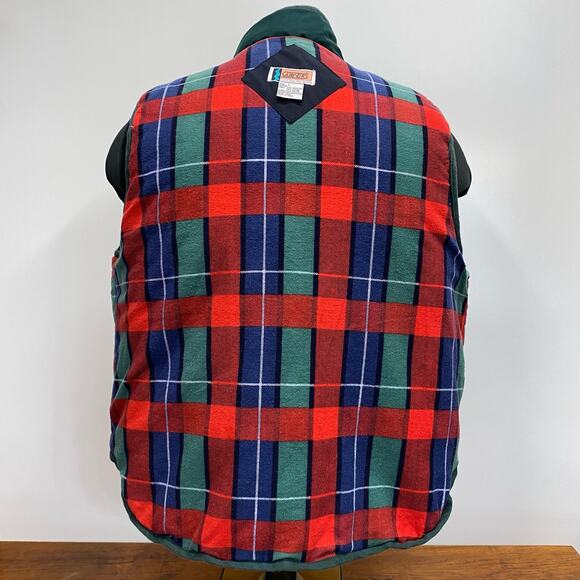 Vintage Gulliver's Navy Blue Diamond Quilted Vest Men's L Red Plaid Lining Snaps - Picture 2 of 12